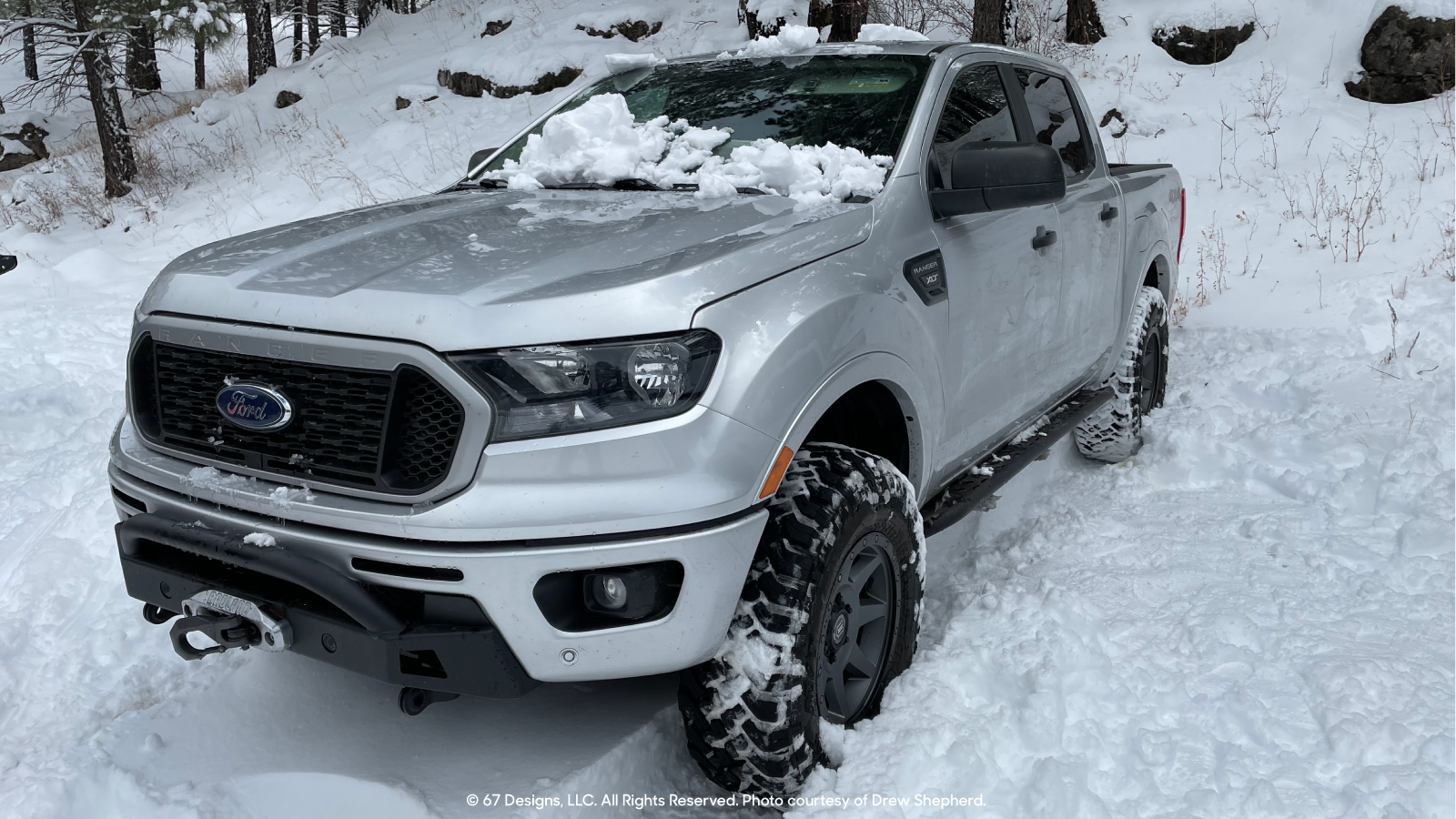 Ford Ranger through the snow.