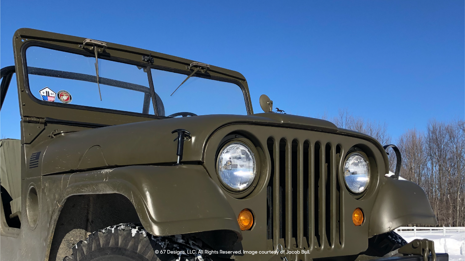 Front of Jeep with blue skies