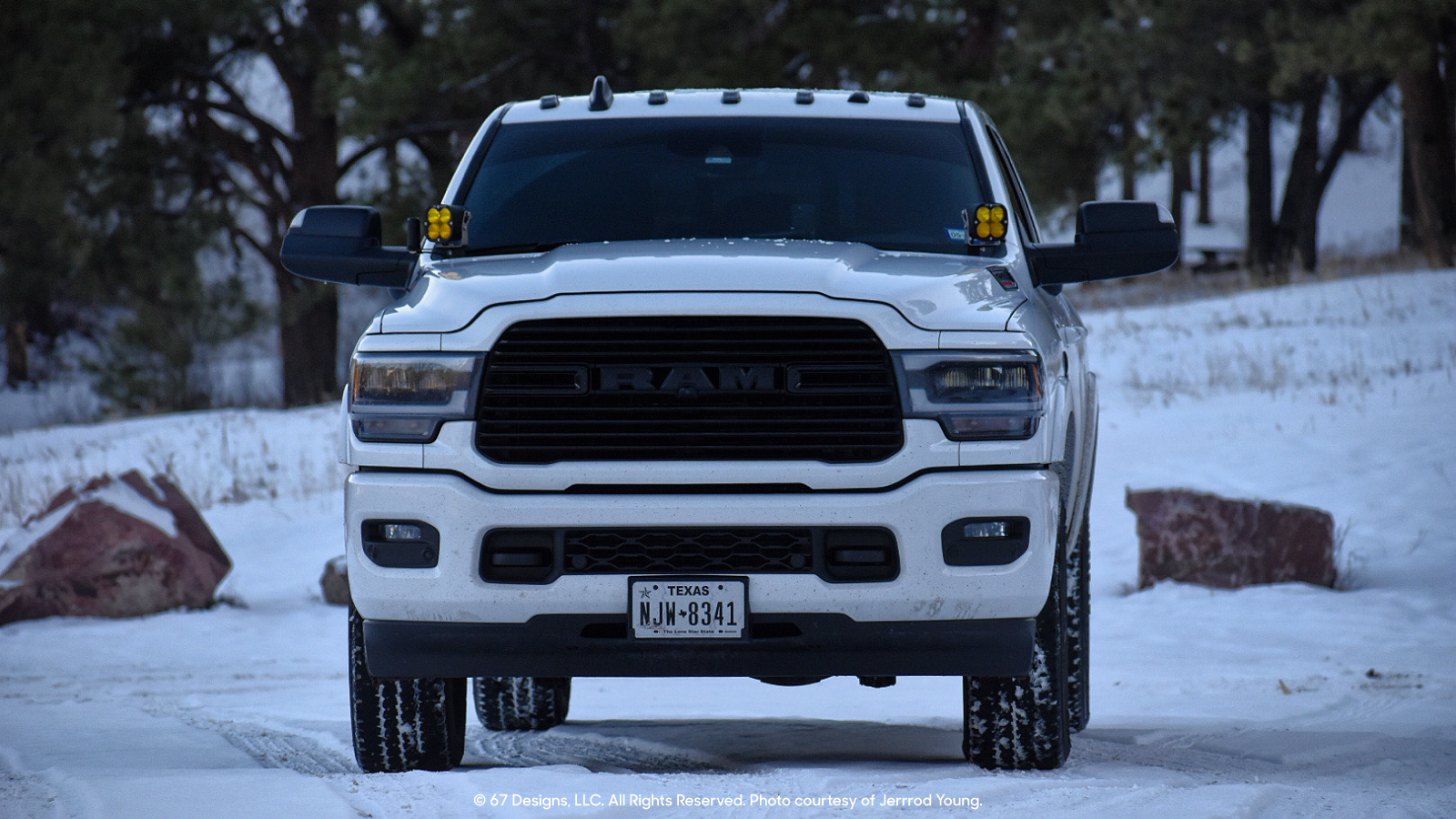 Jerrod's white RAM in the snow.