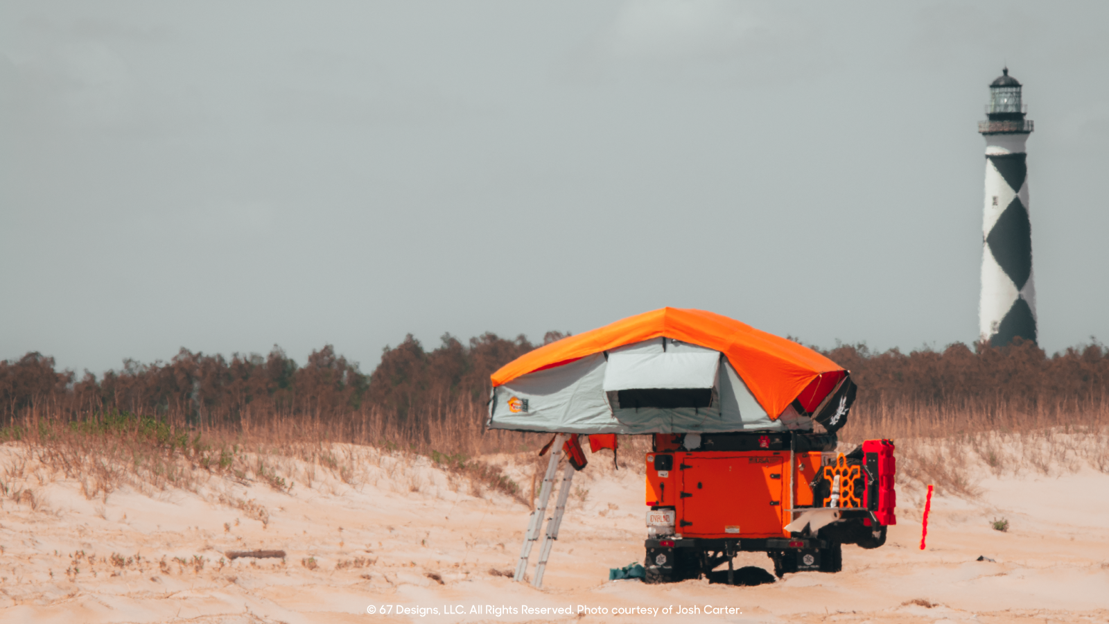 Josh's rooftop tent on a beach