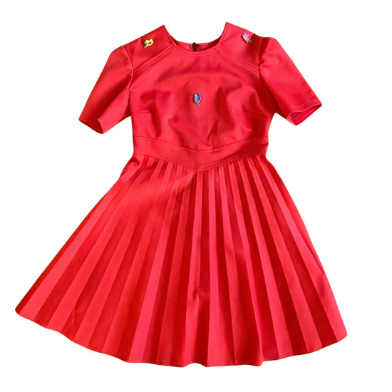 Load image into Gallery viewer, Vintage 1960&amp;#39;s Red Polyester Pleated Dress / 10-12Yrs
