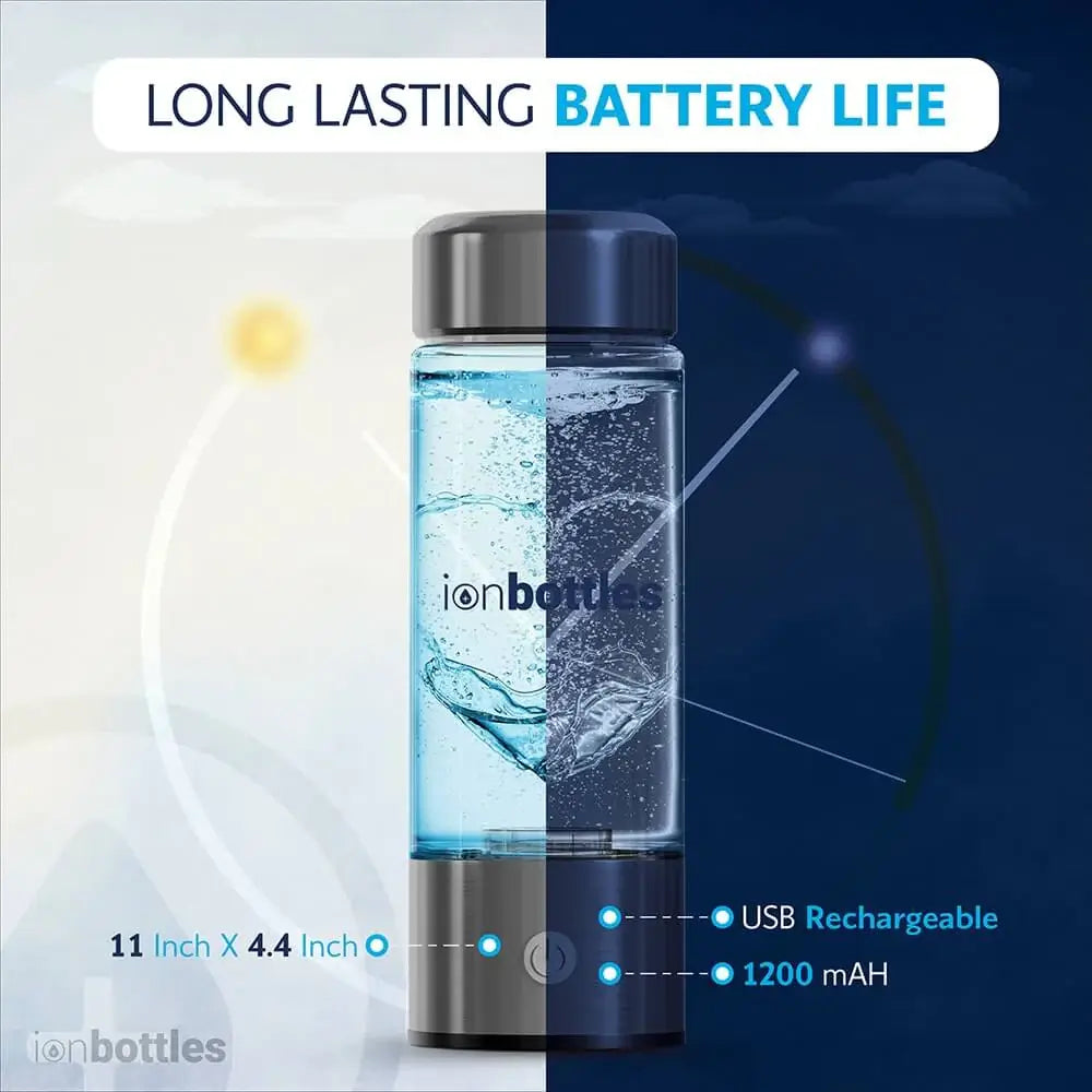 the ion bottles has a long battery allowing you to drink lots of hydrogen water