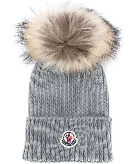 moncler grey hat with pom pom