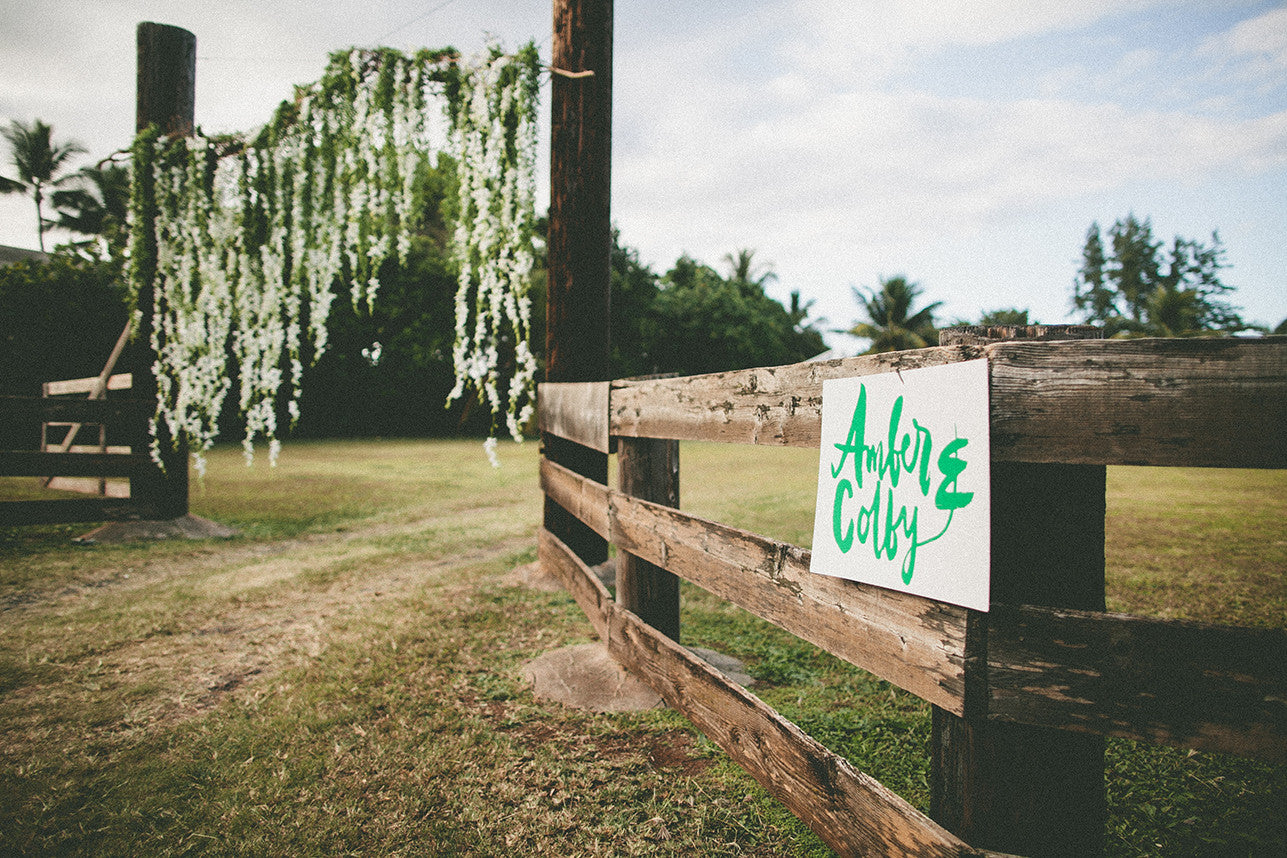 Hawaiian Wedding Welcome Sign Signage Arch Florals