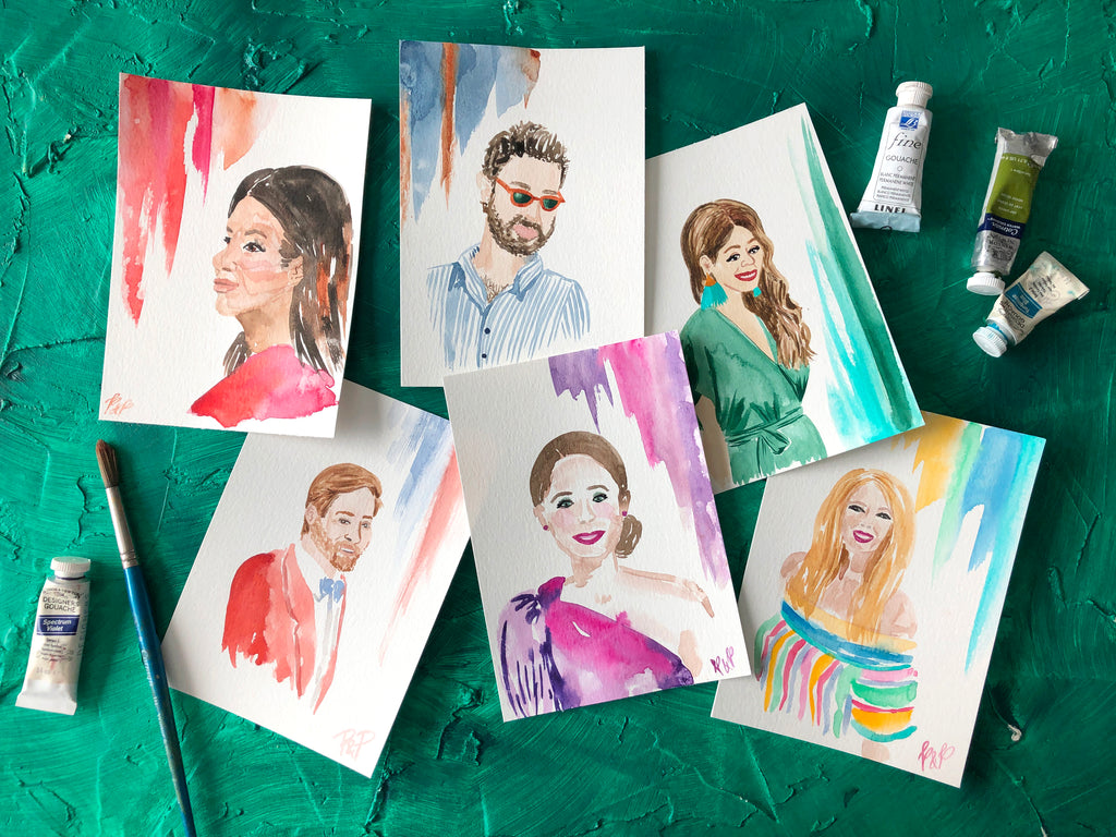 Wedding guest portrait favors live painting art artist entertainment california watercolor 