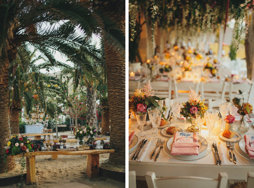 Palms Wedding Fronds Greenery Place Setting Plants Overgrown Nature Wedding Greek Islands