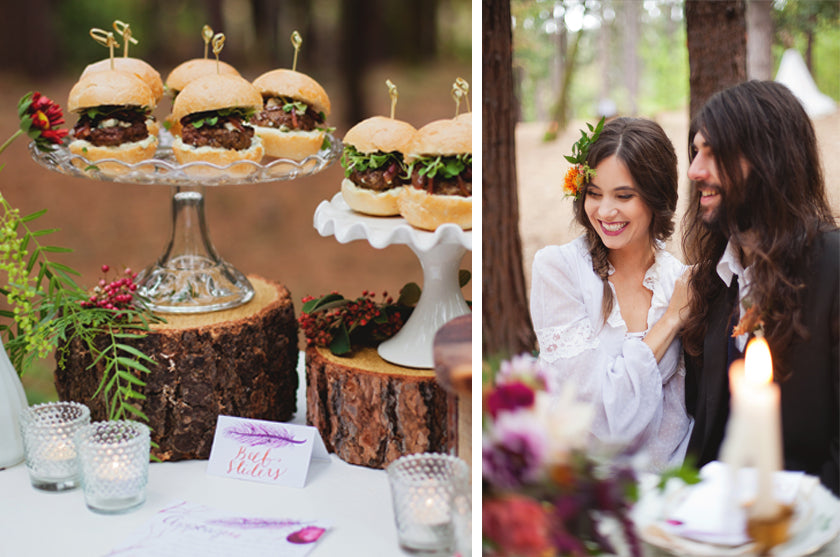 Boho Bohemian Forest Wedding Pigment & Parchment Northern California Sliders Appetizers Food Signage Calligraphy 