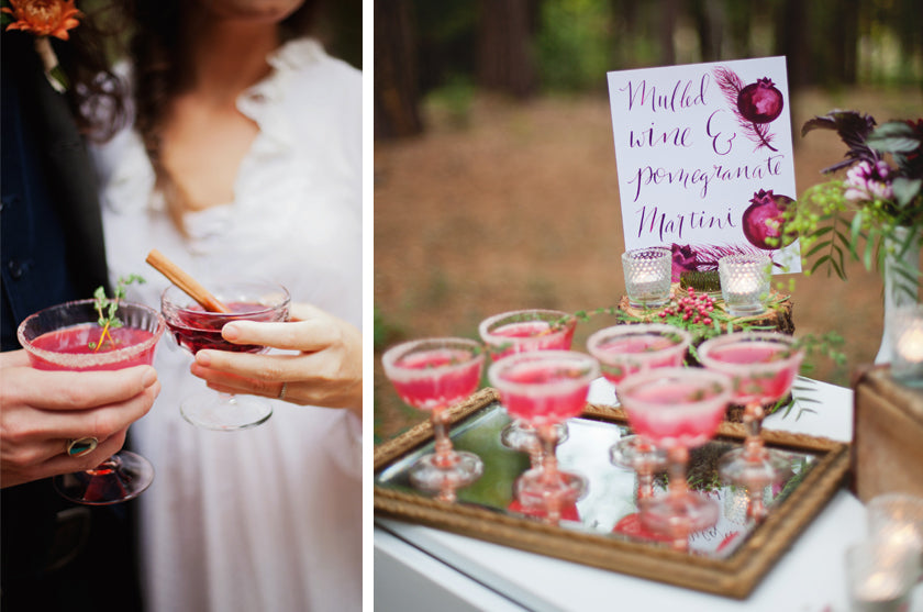 Boho Bohemian Forest Wedding Pigment & Parchment Northern California Signature Cocktail Pomegranate Cinnamon Bar Sign