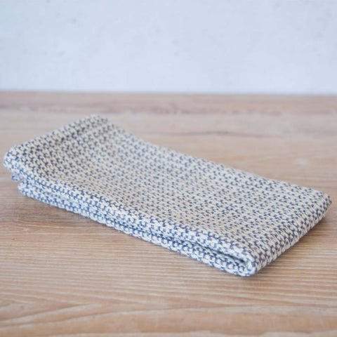 Hand Woven Hache Dish Towels | Blue Gray & White Stripes with Border