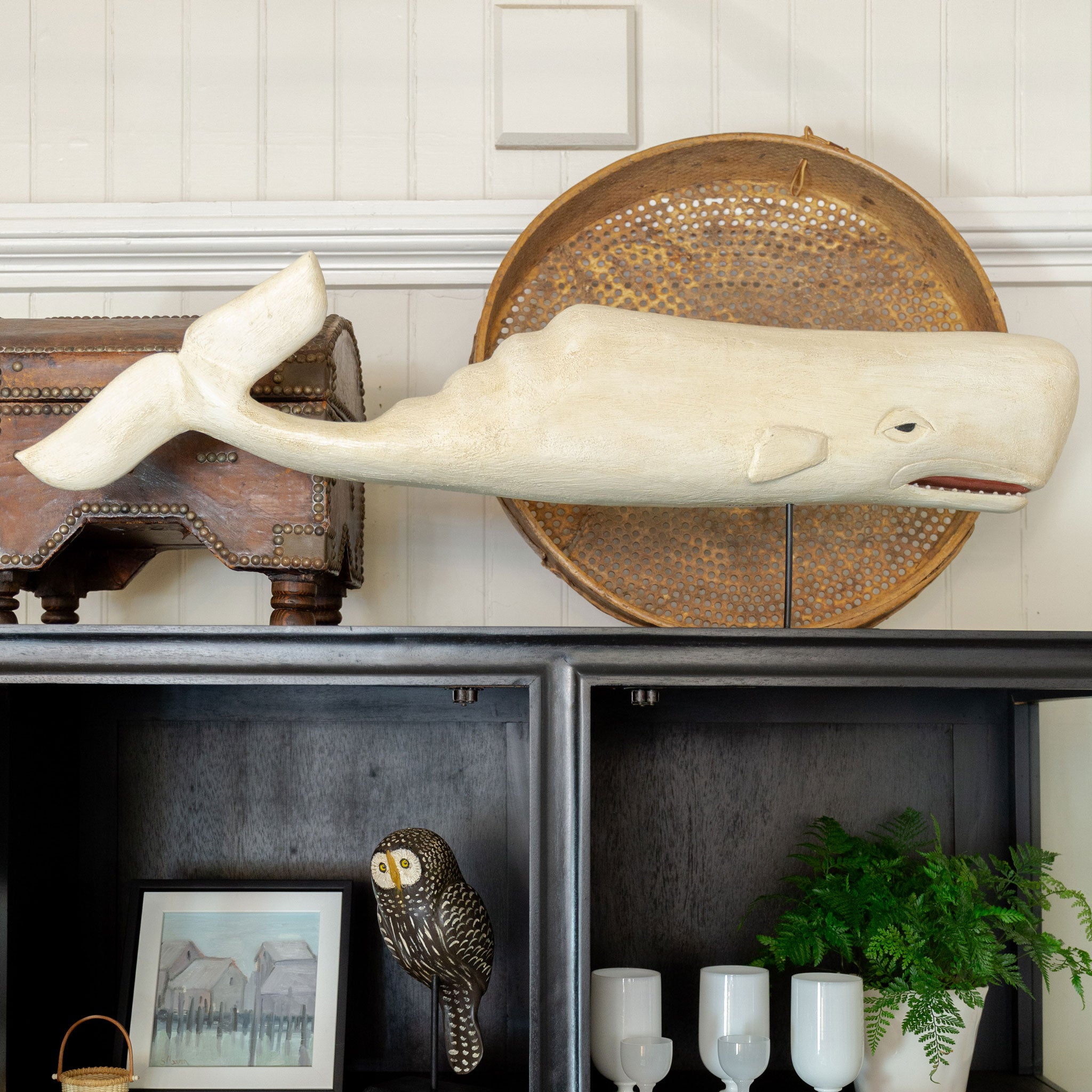 Carved White Whale on Stand | Mike Bacle