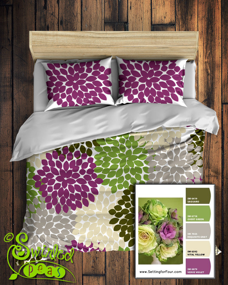 Dahlia Floral Comforter Or Duvet Bedding Nature Inspired Purple