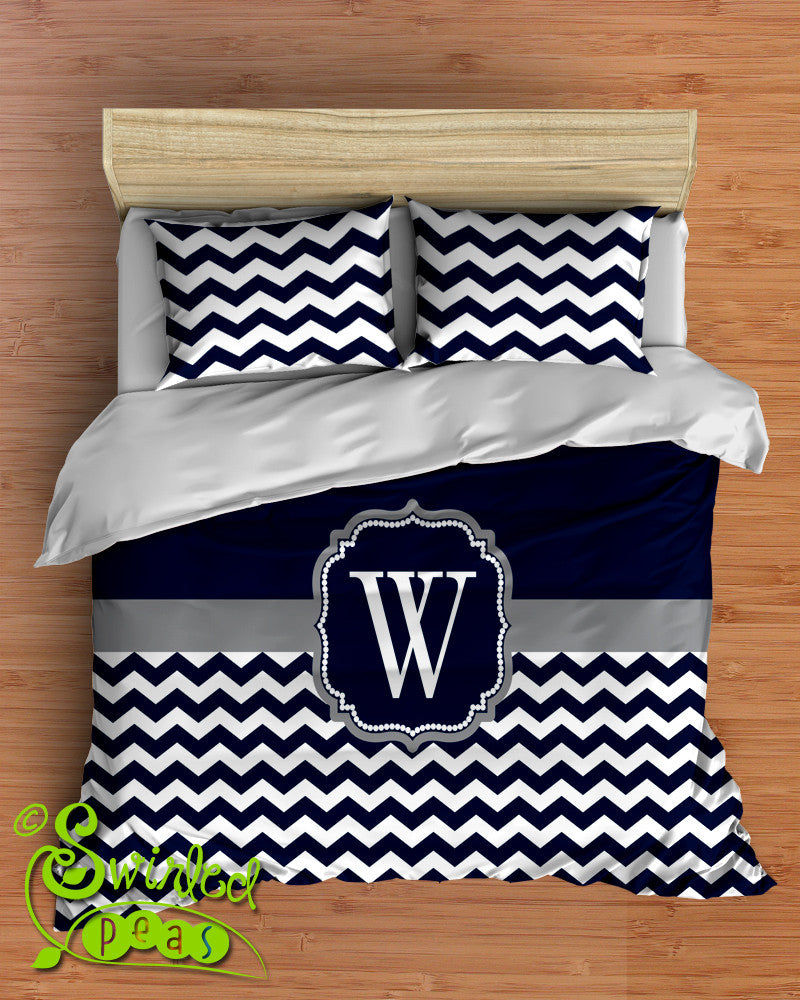 Comforter Or Duvet Bed Set Chevron Personalized Monogram Choose