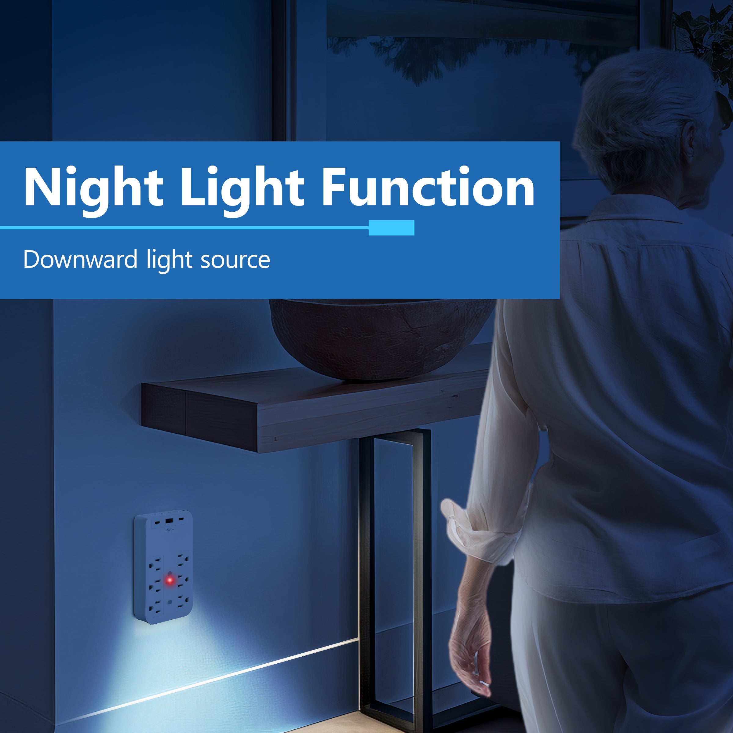 6-Outlet Expander with Surge Protector, USB Type A/C, 1 Type A and 2 Type C Ports (4.2A Max), LED Surge Protection Indicator, Protect Up to 1500J, Compatible with Decorator and Standard Duplex, Guide Light - View 6