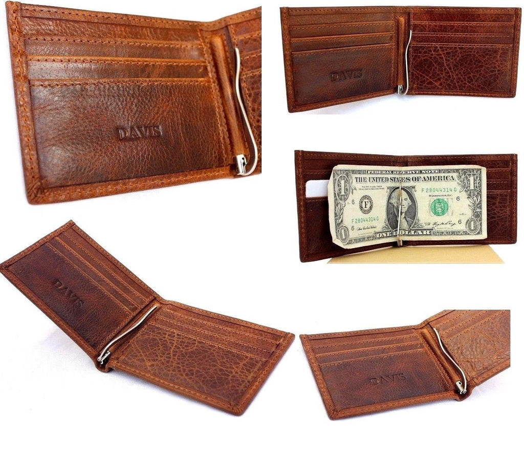 Genuine Leather wallet credit card handmade Custom gift Jafo stamp sli ...