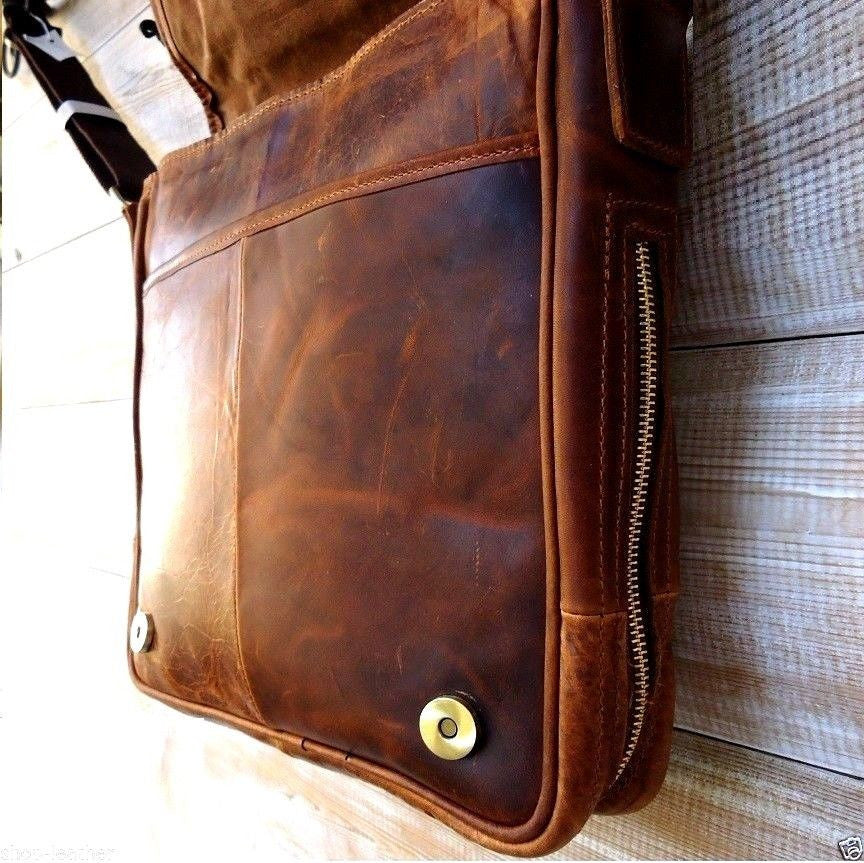 Genuine buffalo Leather Shoulder Bag Messenger Cross handbag vintage m ...