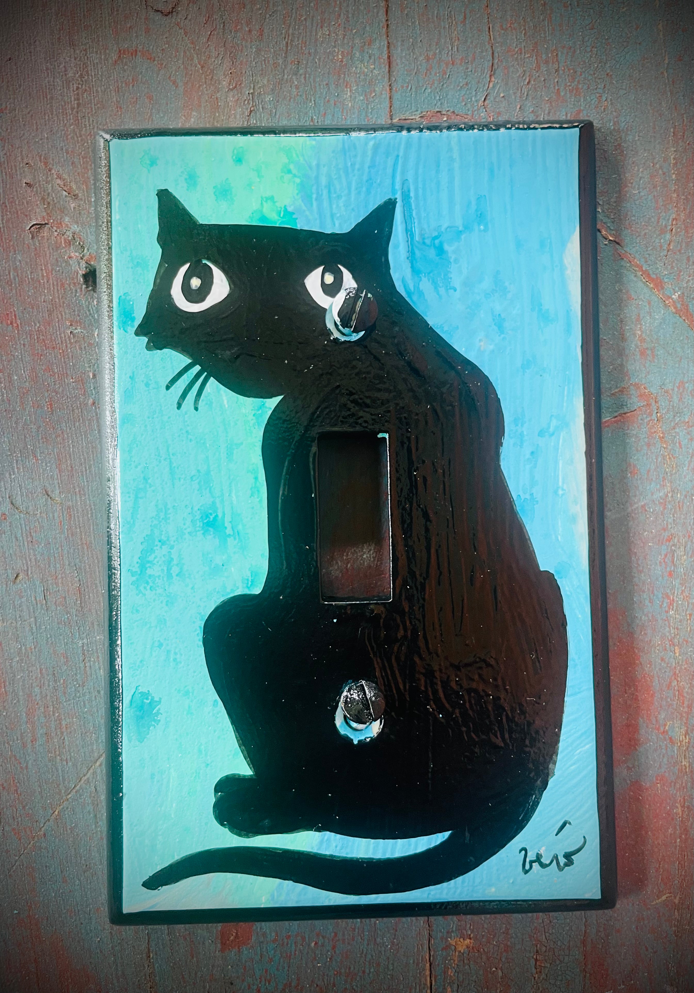 Single Light Switch Plate - Black Cat