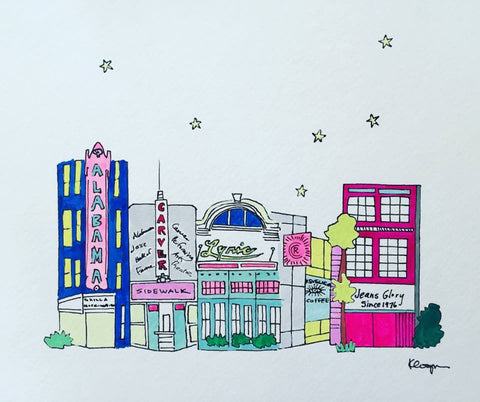 Theater district, print or original drawing by local artist Kathryn Cooper. $25.00