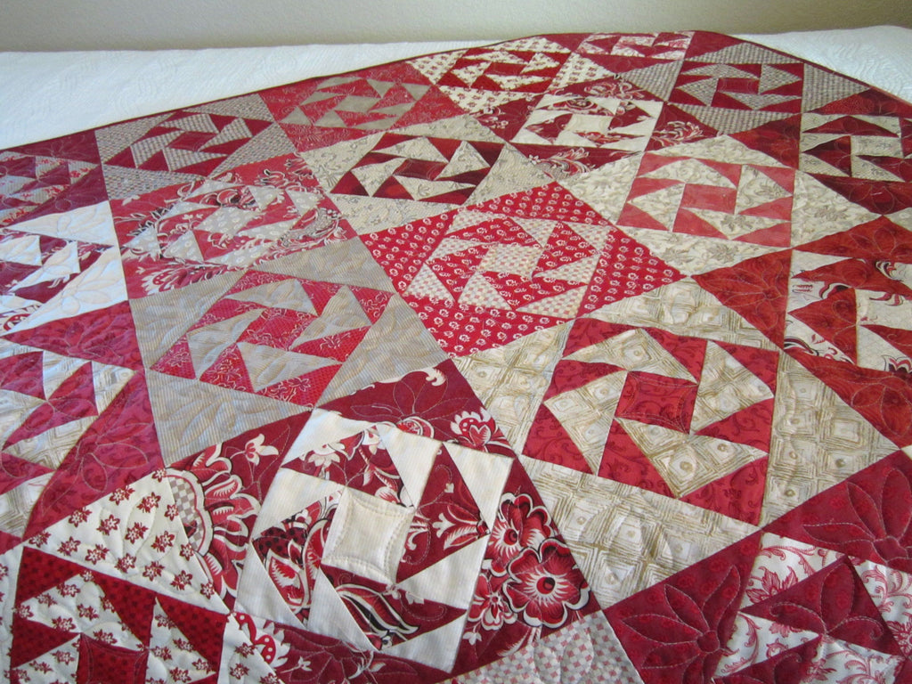 red and tan quilts