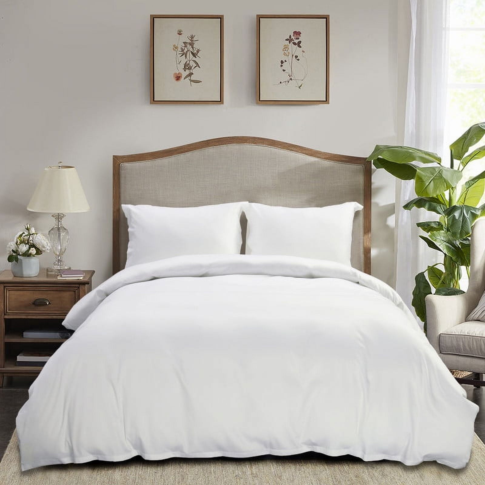 100% Cotton Duvet Cover Set King Size, Sateen Weave, Soft, Breathable, White