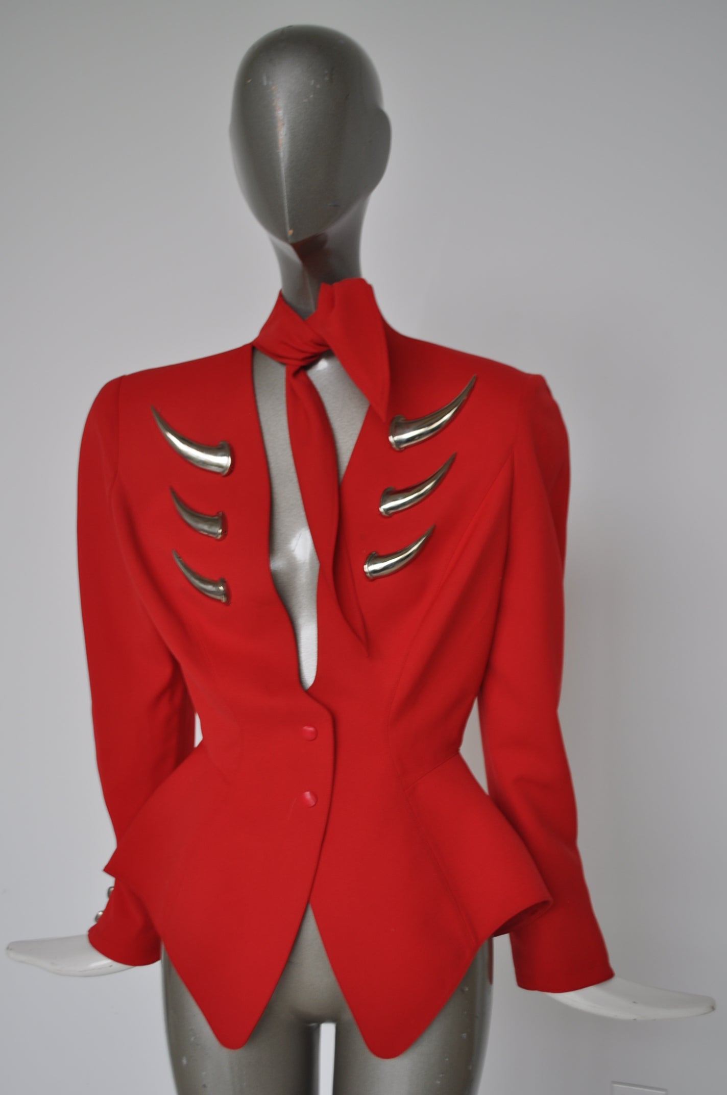 Rare Thierry Mugler fitted avantgarde jacket with metal appliqués ...