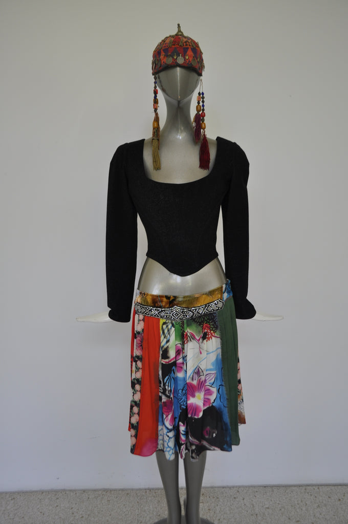 John Galliano flare skirt multicolor silk 90s – Vintage Le Monde