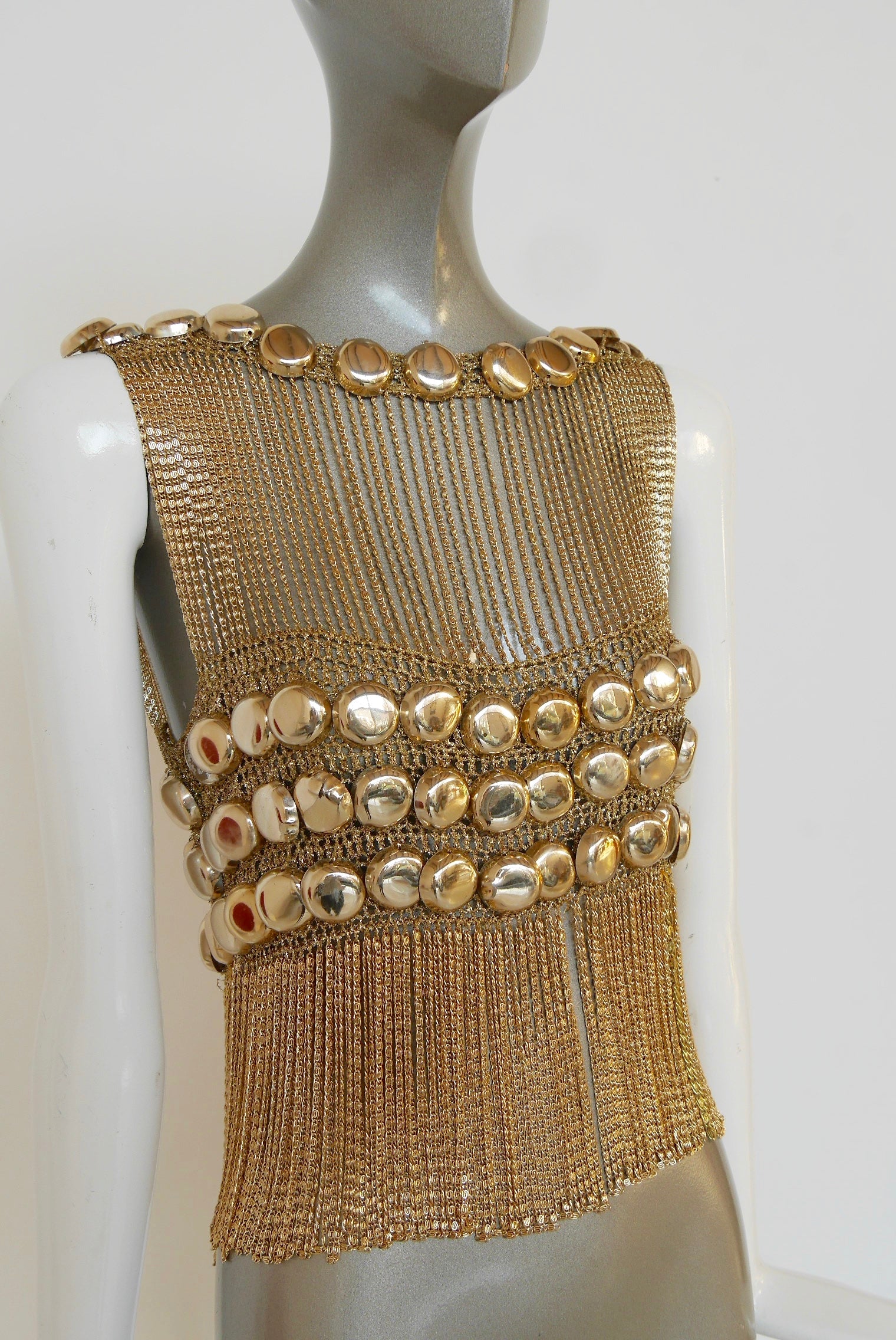 Loris Azzaro chained top rare design gold tone chains and lurex