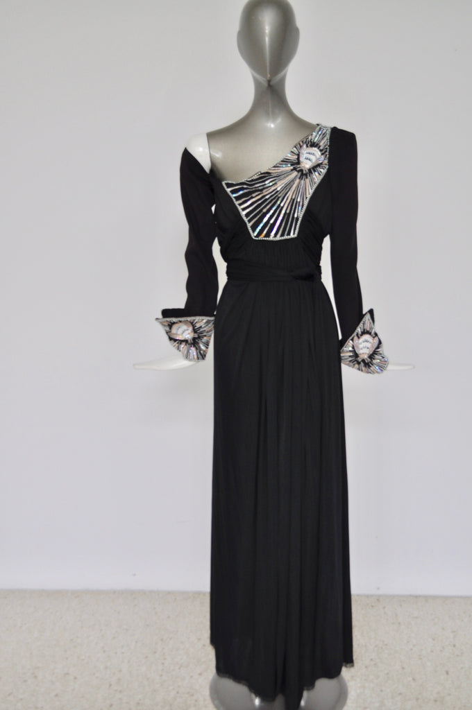 Bill Gibb empire maxi dress with beadwork 1970s rare – Vintage Le Monde