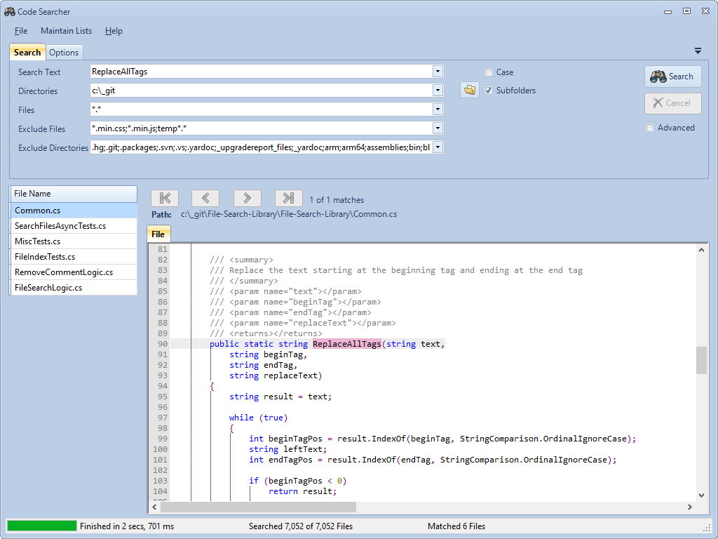 Source Code Search Tool Screen Shot
