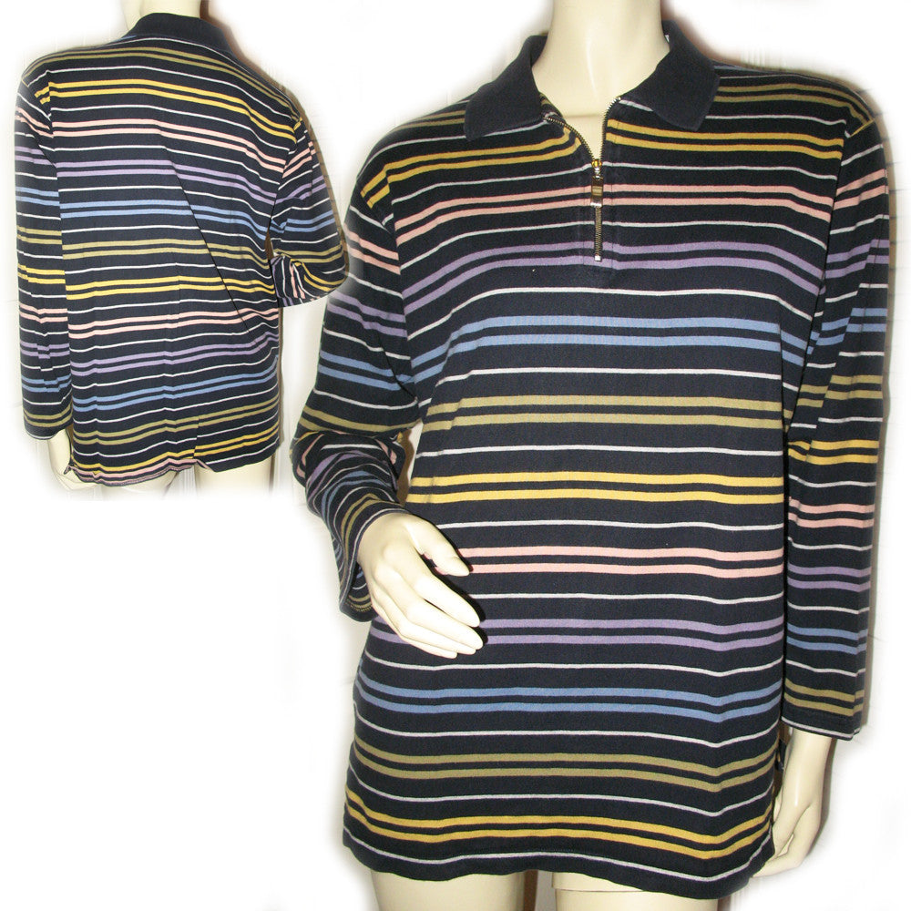 women's long sleeve striped polo shirts