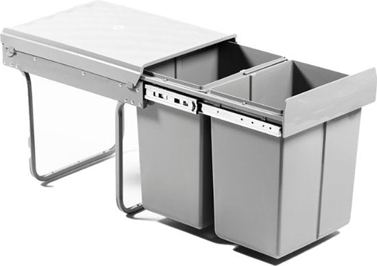 Poubelle à encastrer coulissante - Homra - 2x20L - Pratique - Économie d'espace - 2 Poubelles - Gris - Poubelle encastrée - Montage simple dans les armoires à portes battantes - Poubelle de séparation des déchets Cuisine