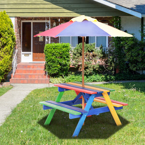 Chaise enfant Coast en bois salon de jardin meuble enfant table enfant avec parasol et 2 bancs pour l'extérieur - 2025be44-3f46-4e60-a5df-8d8879282b5f