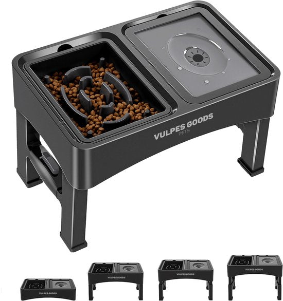 Vulpes Goods® Pets - Bol à nourriture pour chien avec support - Bol à boire pour chien anti-éclaboussures - Bol anti-mâchouillement pour chien - Bol à nourriture surélevé - 4 hauteurs - Mangeur lent - Double - Noir - 24bb2c1644bd41b9f0d0ec6c7ecb49ac28f35be6_Enriched_product_image