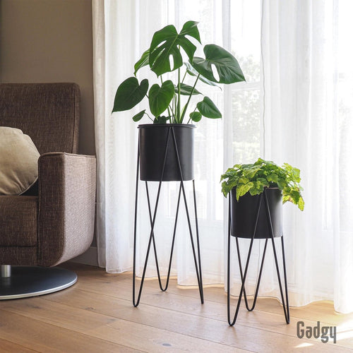 Gadgy Pot de fleurs sur pied set of 2 - Support de plantes avec pot - Dessous de plat - Métal - 70,5 et 48 cm de haut - 24cddc37-4a05-4aef-aec9-ad704ff4a1a8
