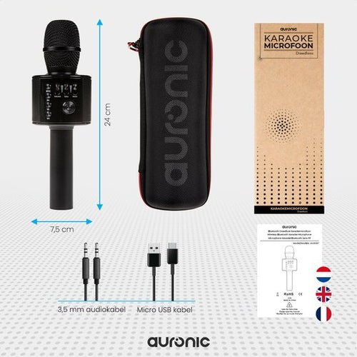 Auronic Karaoke Microphone - Pour enfants et adultes - Bluetooth - Sans fil - avec haut-parleur - Noir - 448c0541-e73c-495f-8c72-fb23f6b04552