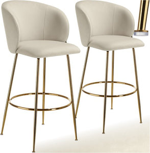 tectake® - Lot de 2 tabourets de bar Luana - Tabouret de bar rembourré avec dossier - Tabouret de bar avec repose-pieds - Chaise de salle à manger avec revêtement en velours - Robustes pieds en acier avec protection antidérapante du sol - Crème/doré - 46995794906c2abf962580006644a79a2bfd141b_Enriched_product_image