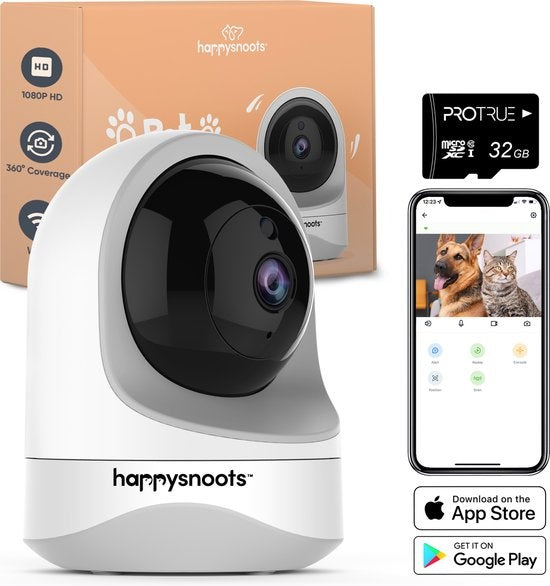 Caméra de surveillance pour animaux 360° ProTrue, 1080P avec application, Blanc