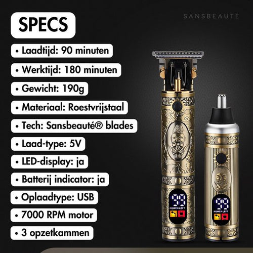 Tondeuse professionnelle sans fil à lames en T + tondeuse à nez - Sansbeauté® Buddha Trimmer - Beard Trimmer - Hair Clippers Men's Head Hair - Cheveux Hair - Hair Trimmer - Hairdresser Hair Machine - Hair Clippers - Barber Hair Clipper - Hairdresser Kit - 4f371ccd8705220e7d6d76c55e97da41dda9f5e2_Enriched_product_image