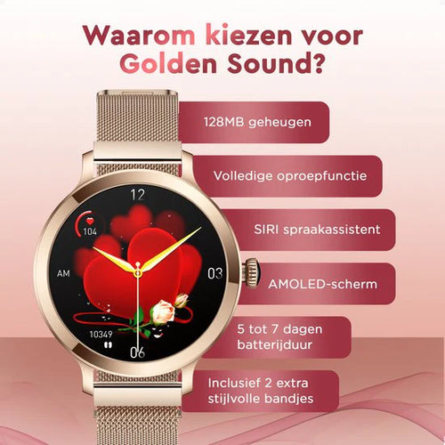 Golden Sound AMOLED Smartwatch Ladies - 3 bracelets supplémentaires - Convient à tout ordinateur portable et smartphone - Podomètre - Moniteur de sommeil - Moniteur de saturation - 40mm - 5c6e2d902997b57eb02f822d43cf1d765bc7fbdf_a98f6b8b087c368b4c1c3a15a96b15d9f78e4fd9_550x550_1_bb824aa6-d643-474f-8e28-ccf858f2dee3
