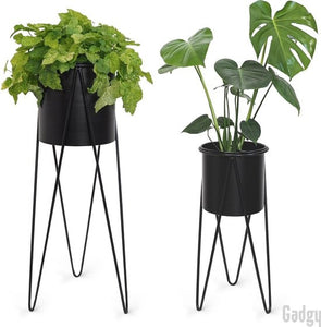 Gadgy Pot de fleurs sur pied set of 2 - Support de plantes avec pot - Dessous de plat - Métal - 70,5 et 48 cm de haut - 5de6c843-3b02-47f4-81e3-8aadab4fe26b