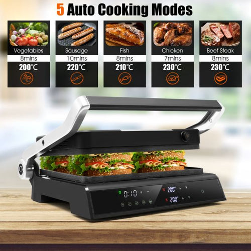 Coast Grill Press - Antiadhésif - 1200W - 3 en 1 - 240V - 35 cm x 30 cm x 14 cm - Noir - 5e1b63d694b721426baf739d8bb530478f87e5ca_es10197gb_bk_der_verbr_hungsschutzgriff_macht_es_bequem_und_sicher_den_deckel_zu_ffnen_10_23__6