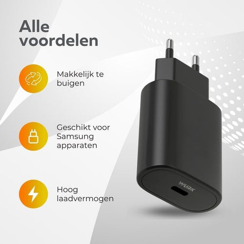 Wurk 25W Charger - Chargeur rapide adapté à Samsung - Chargeur rapide Quick Charge - Câble USB-C 3M - Noir - 5fc50432-b14a-4f5a-b703-c8e18d47ac8a_35f86a34-f702-431b-97d9-cfec384864be