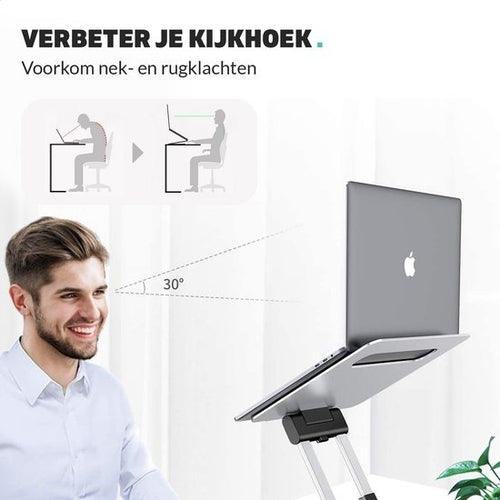 LURK® Laptop Stand Ergonomic - Laptop Raiser en aluminium - Travailler debout - Ajustable et pliable - Silver - 66c8185b-f8b0-4292-a3bd-20794f91d3d4