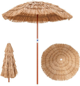 COSTWAY Parasol Hawaii, Base de parasol non incluse, paravent de plage inclinable, paravent de jardin, hauteur réglable, protection contre les UV, parasol en paille pp, parasol de marché, naturel, 155 cm - 6813ef5d01c65cc542787c4b9a9d35986cd750f2_Enriched_product_image