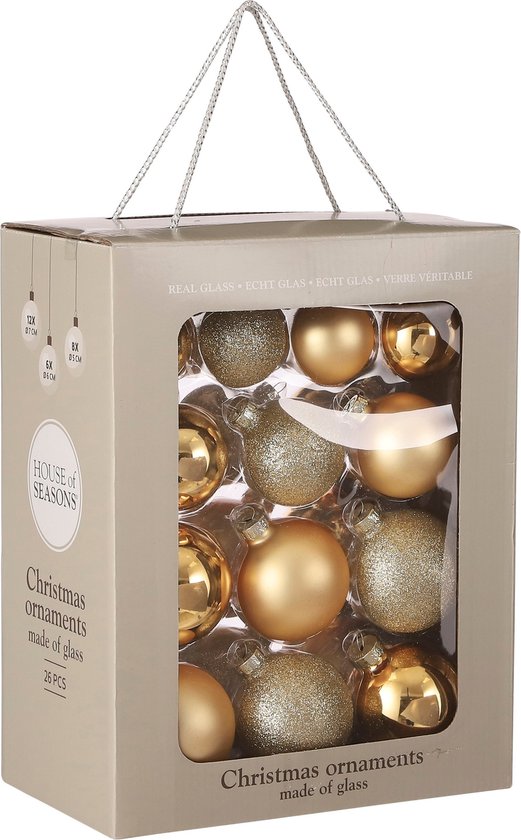 Set de boules de Noël de la Maison des Saisons - 26 pièces - Ø7 cm - Verre - Or