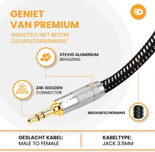 Drivv. Premium AUX Extension Cable - 5 mètres - Jack Male to 3.5 mm Female - Audio Extension Cable - Jack Extension Cable - Nylon - 6f41c3d37e4a2509b3f1bf2584aaca9ce7c3c7d0_Enriched_product_image