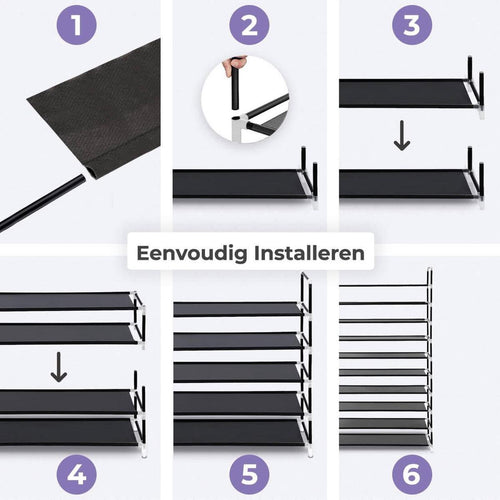 LifeGoods Shoe Rack - XXL - 10 couches - 35 à 40 paires de chaussures - Armoire à chaussures - Plastique - Noir - 7288b0f0-94f7-498a-a9d6-d8f468e056a2_cedd7050-7650-4f7e-a742-b8919ab396bd