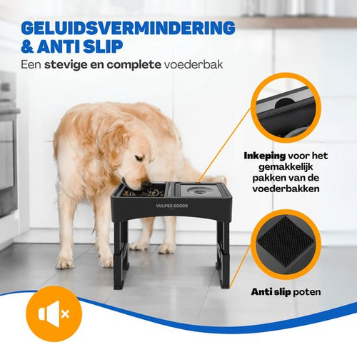 Vulpes Goods® Pets - Bol à nourriture pour chien avec support - Bol à boire pour chien anti-éclaboussures - Bol anti-mâchouillement pour chien - Bol à nourriture surélevé - 4 hauteurs - Mangeur lent - Double - Noir - 76d4635b820a64079be4a8da553f342e758ca44f_Enriched_product_image