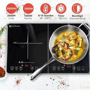 Plaque induction - KitchenBrothers - Table de cuisson transportable - 2 brûleurs - pose libre - 1500W + 2000W - acier inoxydable - 7a781deb809a70547ca447e9bd750dfa5cbba12a_Enriched_product_image