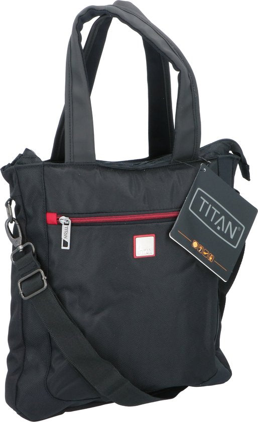 Titan Shoulder Bag with Zipper - Tote Bag - 33,5 x 6,5 x 33,5 CM - Main and Front Zipped Compartment - Ideal for Work and Travel - Black/Red