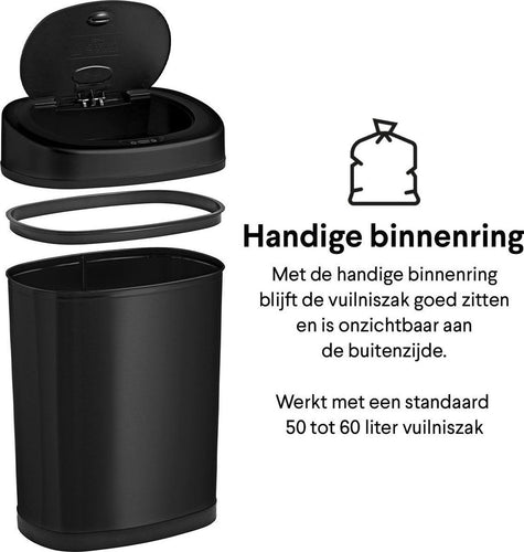 Poubelle avec capteur infrarouge - Homra FONIX - Noir - 40 litres - Couvercle automatique à fermeture souple - 85e182db-beb0-4248-8487-5a0b7e34bd62